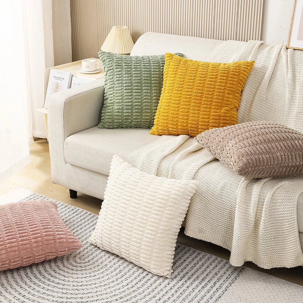 45x45cm Corduroy Throw Pillow Covers Soft Striped Square Cushion Covers Spring Pillowcases for Couch Sofa Bedroom Chair