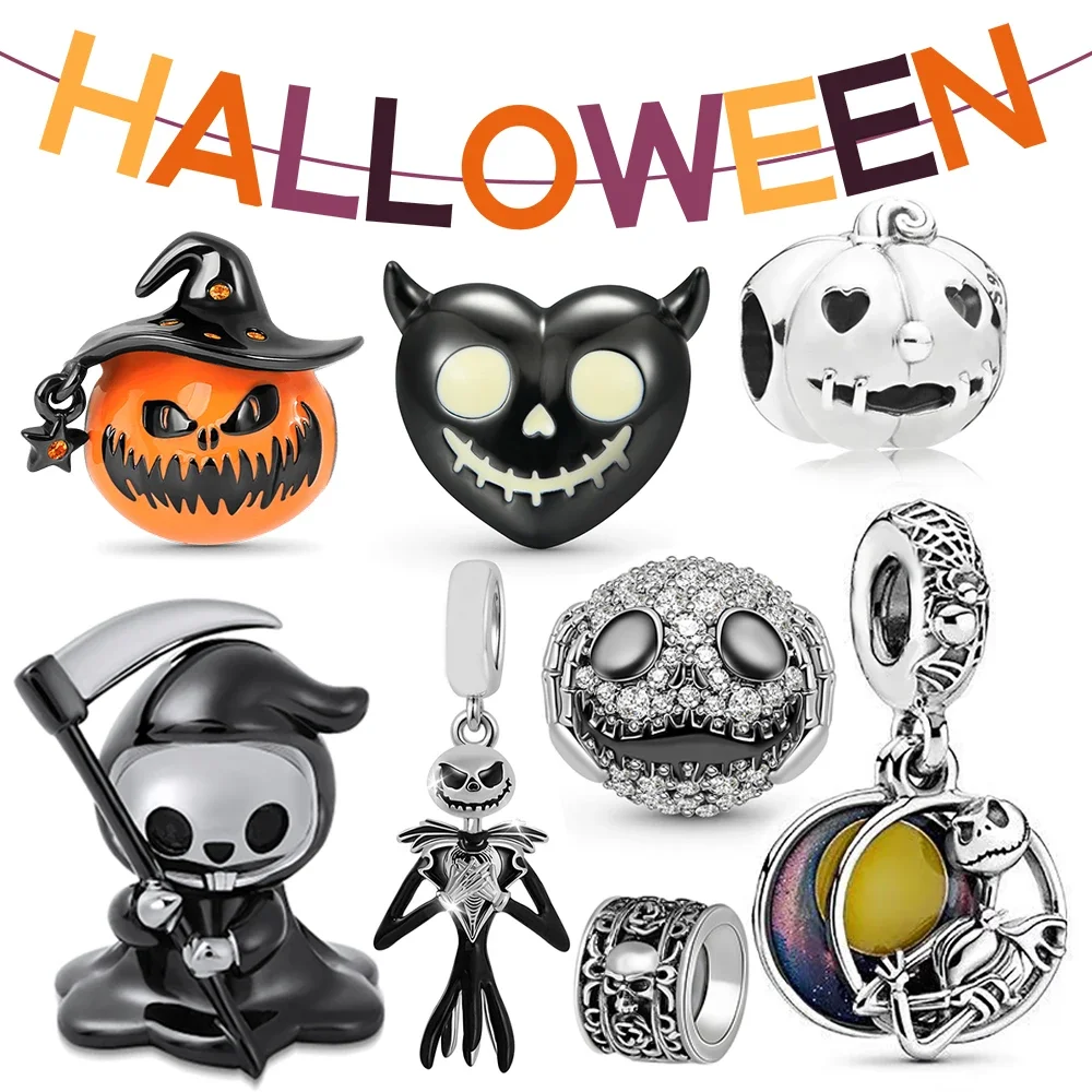 925 Sterling Silver Halloween Charms Demon Pumpkin Terror Beads Fit Original Charm Bracelet DIY for Women Jewelry Making Gift