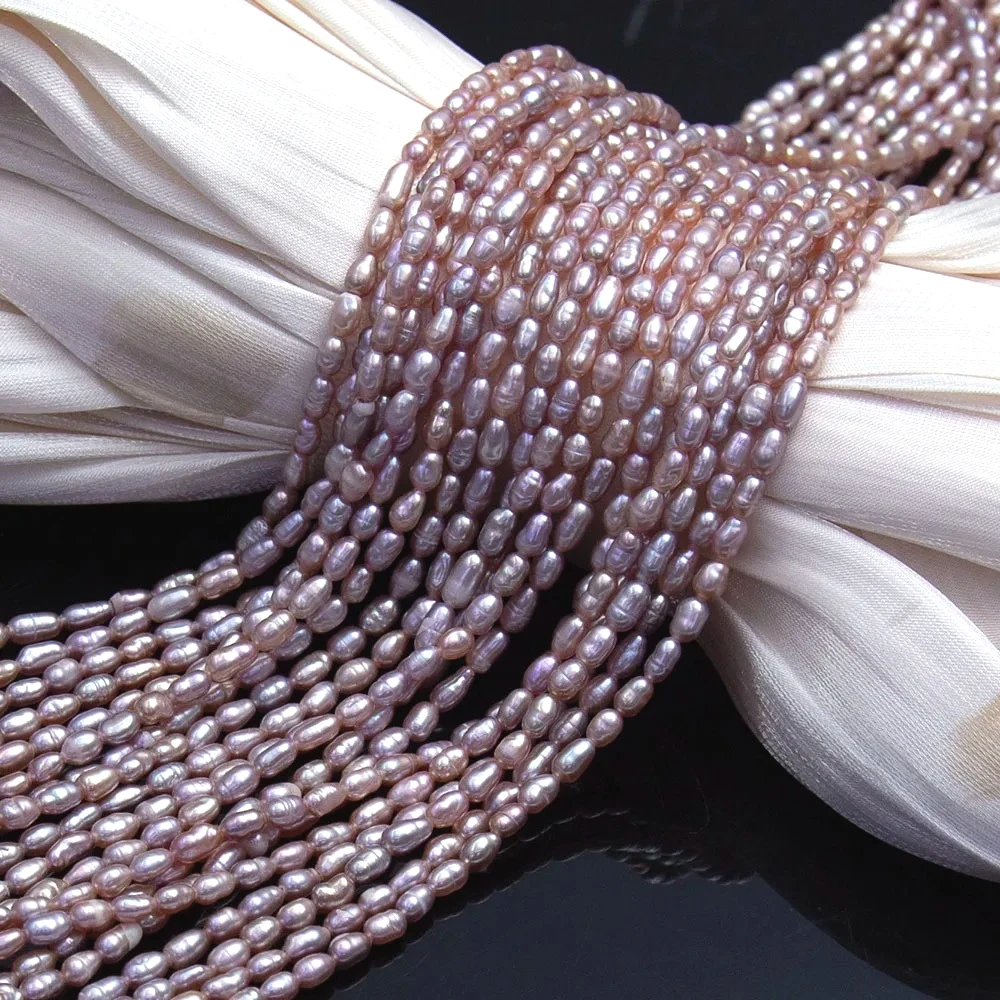 1 ستراند 3-3.5 مللي متر 100% لؤلؤ المياه العذبة الطبيعية الأرز الخرز لونين شبه النهائي المواد صنع عقد دي اي واي سوار