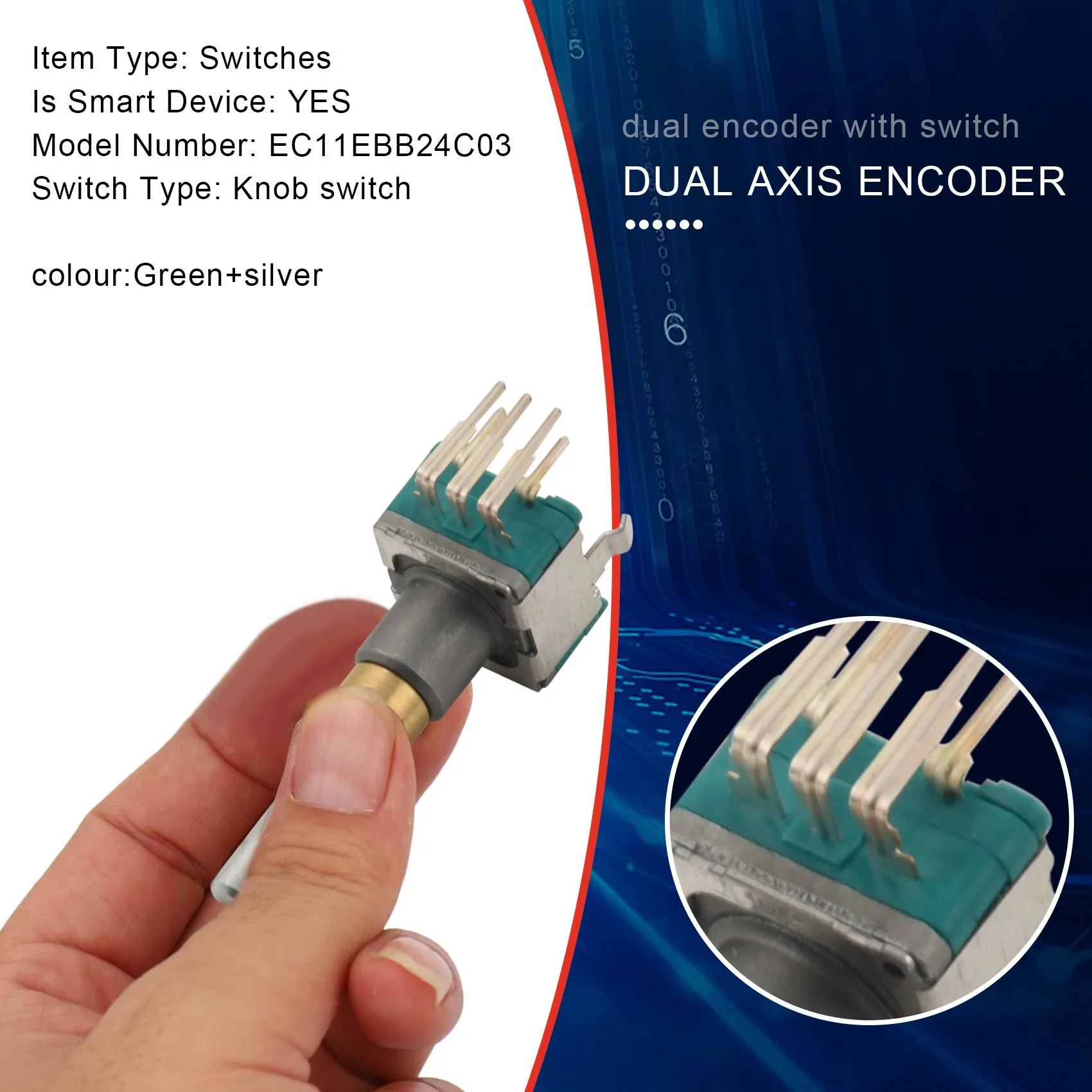 CMCN EC11EBB24C03 Dual Axis Encoder with Switch 30 Positioning Number 15 Pulse Point Handle 25mm