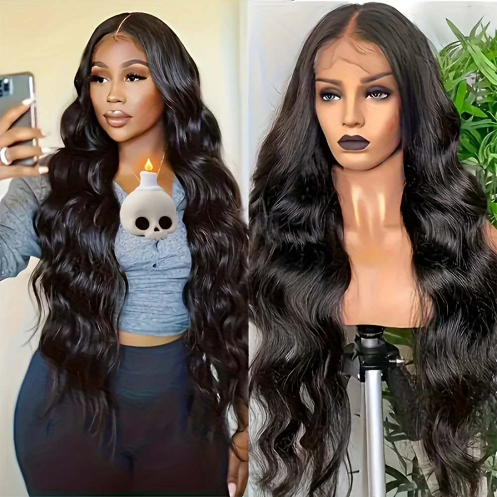 Body Wave 13x4 13x6 Lace Front Wig Human Hair Pre Plucked 250 Density with Baby Hair Natural Black 100% Human Hair Wig for Women image 4