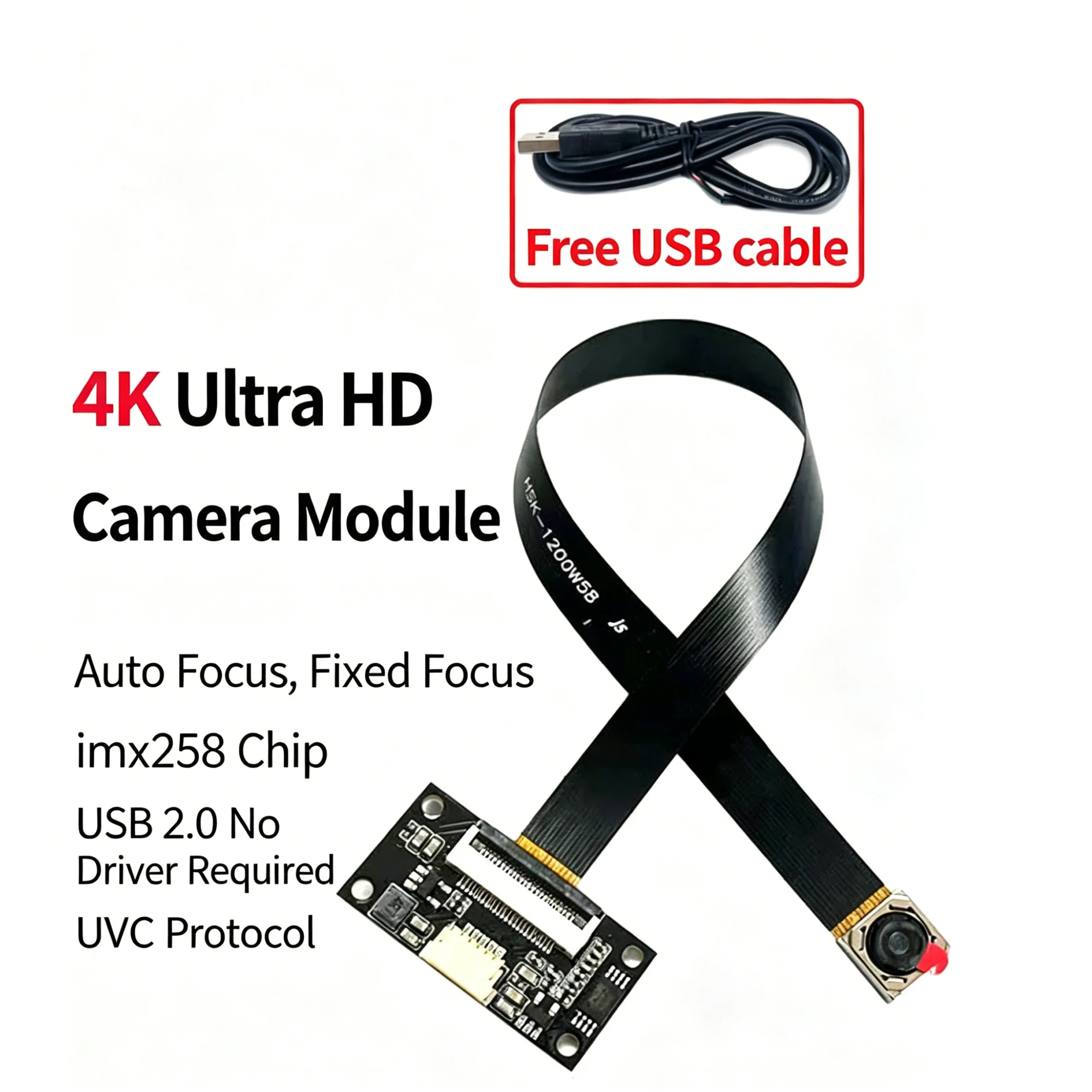 Module de caméra HD 4K avec câble FPC, capteur IMX258, mise au point automatique, reconnaissance de visage et de code QR, USB Plug-and-Play
