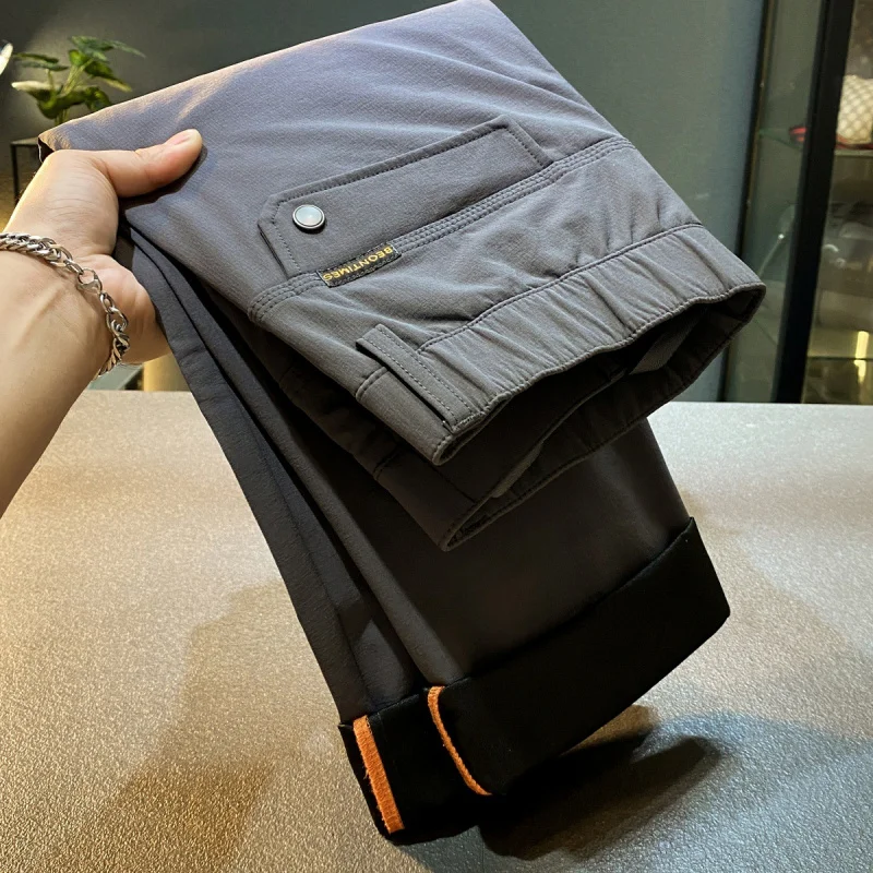 2025Autumn Winter New Zipper Pocket Casual Pants Men's Versatile Elastic Straight Business Pants