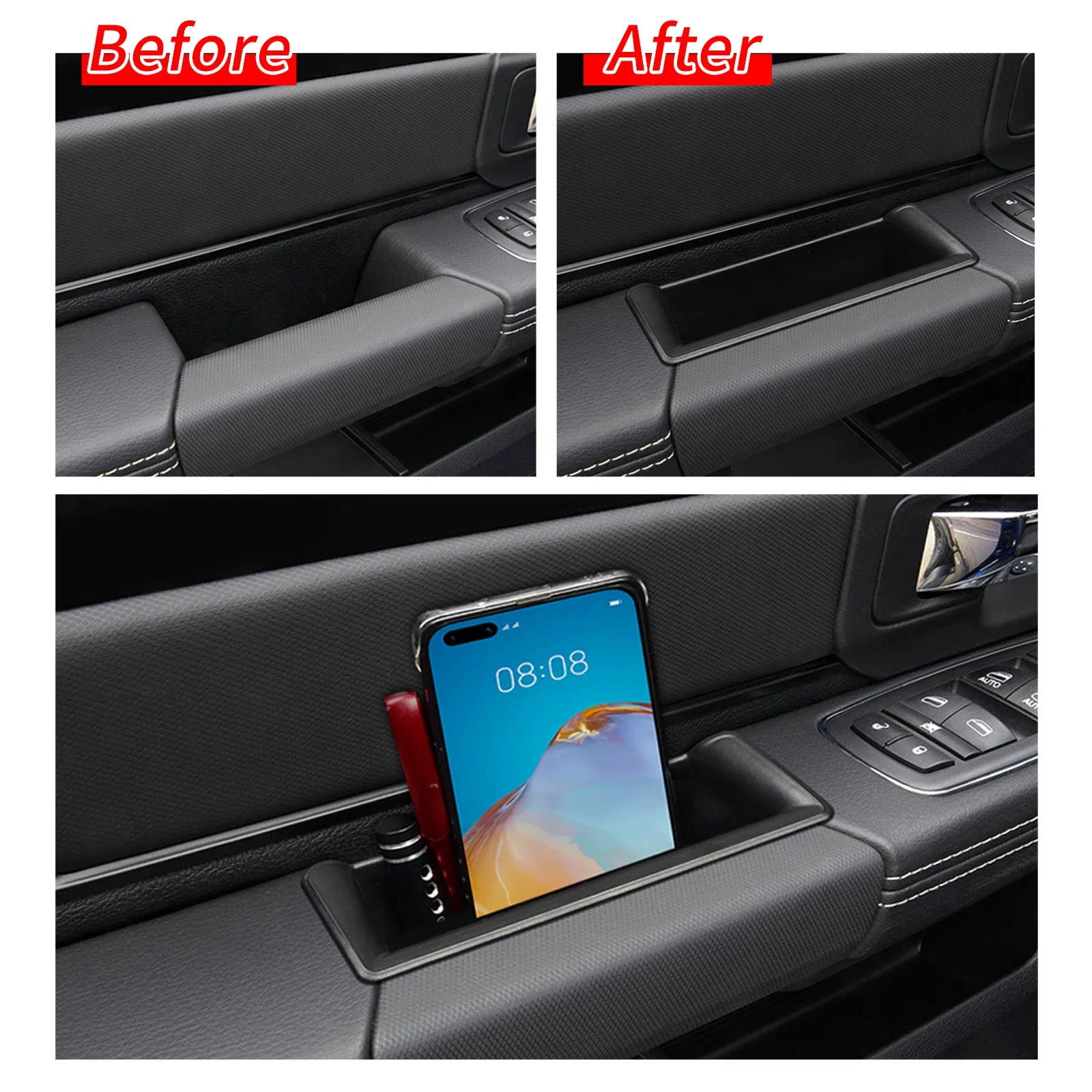For Do dge Ram 1500 2019-2026 Car Door Handle Storage Box Front Rear Door Holder Tray Organizer Accessories 4PCS