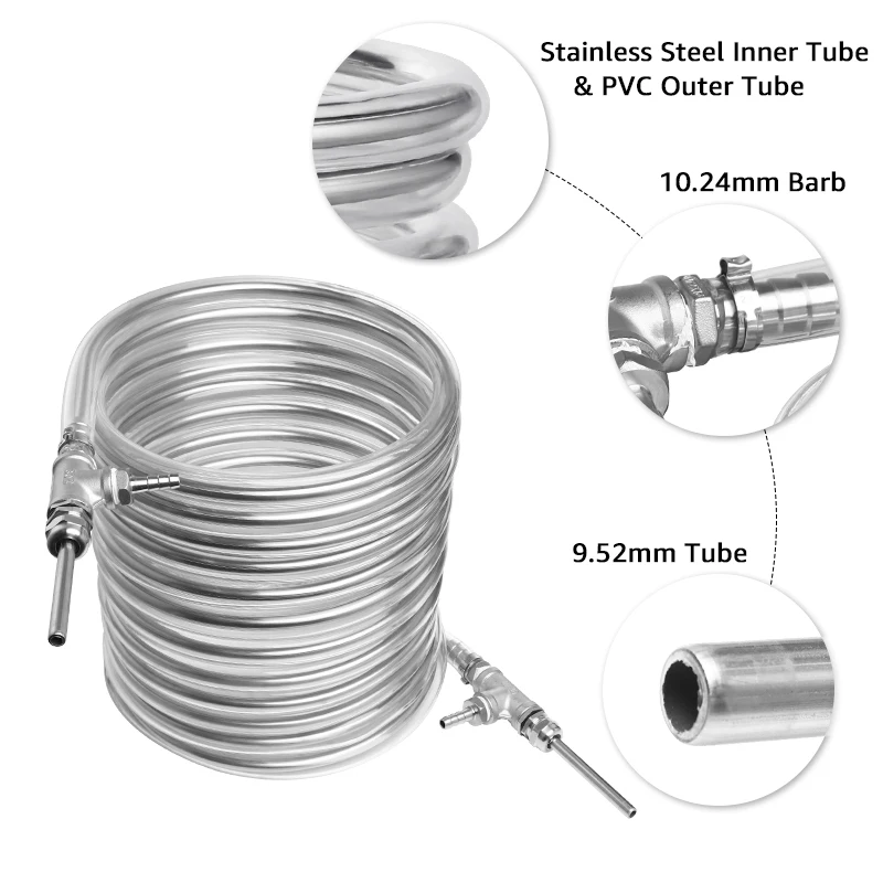 3/8\'\' x 10M Counterflow Wort Chiller Stainless Steel Heat Exchanger Cooling Coil Pipe Super Efficient Beer Cooling Machine