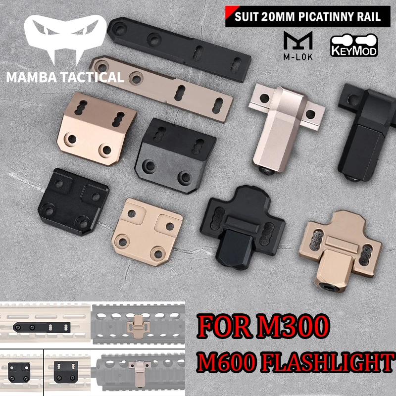 

Metal CNC Tactical Flashlight Mount Base M300/M600 Scout Light Rail Mount Adapter Fit MLOK Rail Aluminum Hunting Accessory
