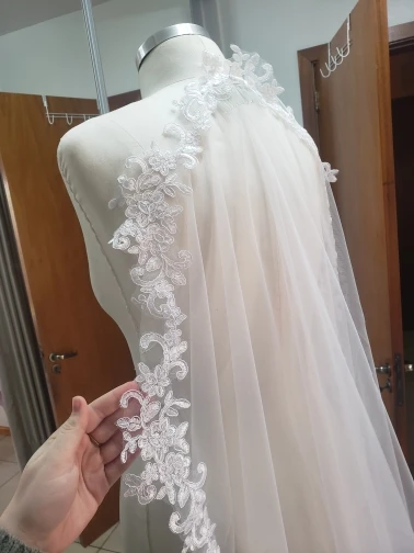 Real Photo 3Meter Braut Schleier Voller Aufkleber Applique Rand Kathedrale Hochzeit Schleier Braut Schleier weiß elfenbein Schleier mit kamm