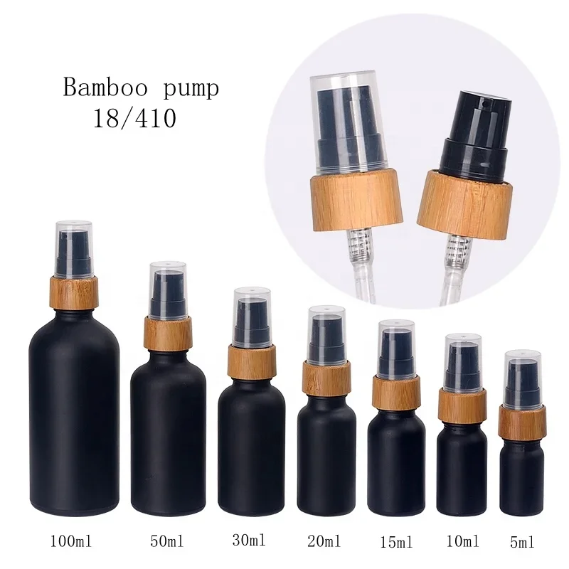 100pcs 50 ml matte black glass bottle cosmetic spray bottle serum bottle black glass with 18/410 bamboo spray pump for skin care