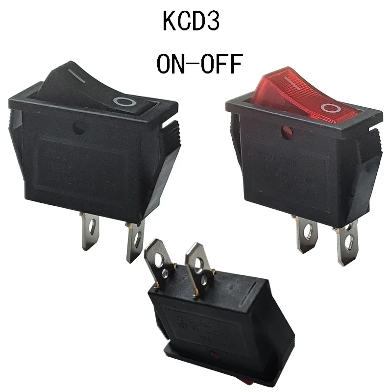 KCD3 ON OFF 2Pin Rocker Switch No Light Single Pole Panel Hole 10.5x29mm Boat Seesaw Switch 16A 250V / 20A 125V AC Red Black