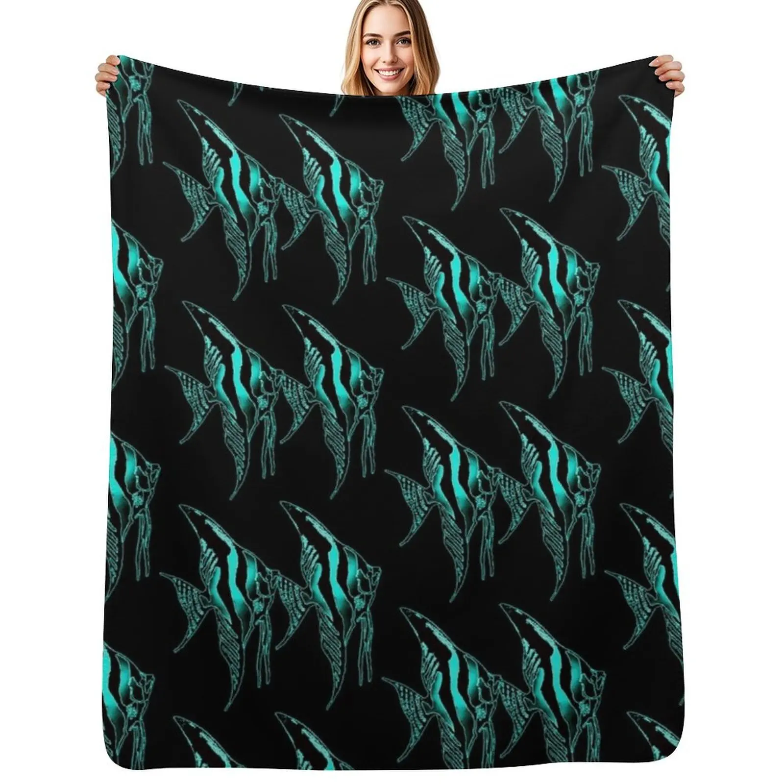 Angelfish blue Logo Pair in Black background Throw Blanket Breathable Lightweight Blanket for Adults Kids