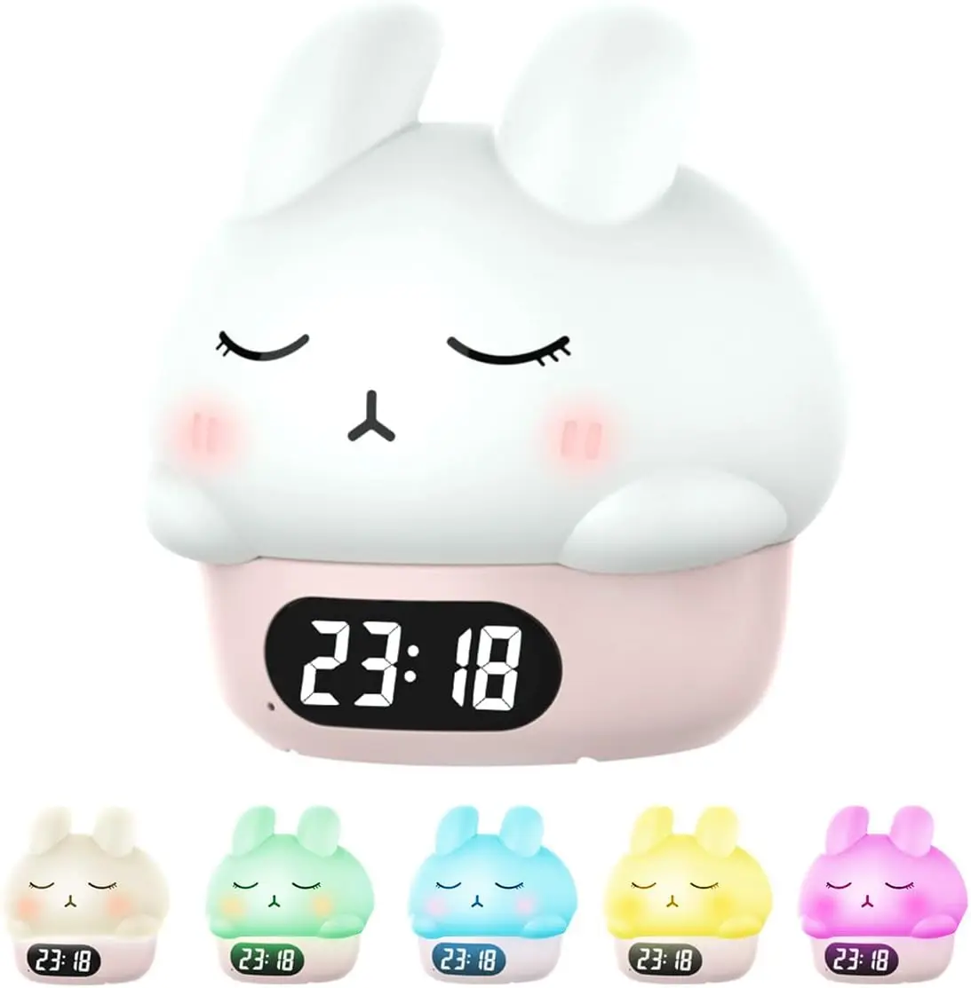 Cute Bunny Night Light Digital Alarm Clock Electronic Desk Clock Bedrooms Timer Bedside Table Clock for Kids Small Room Decor