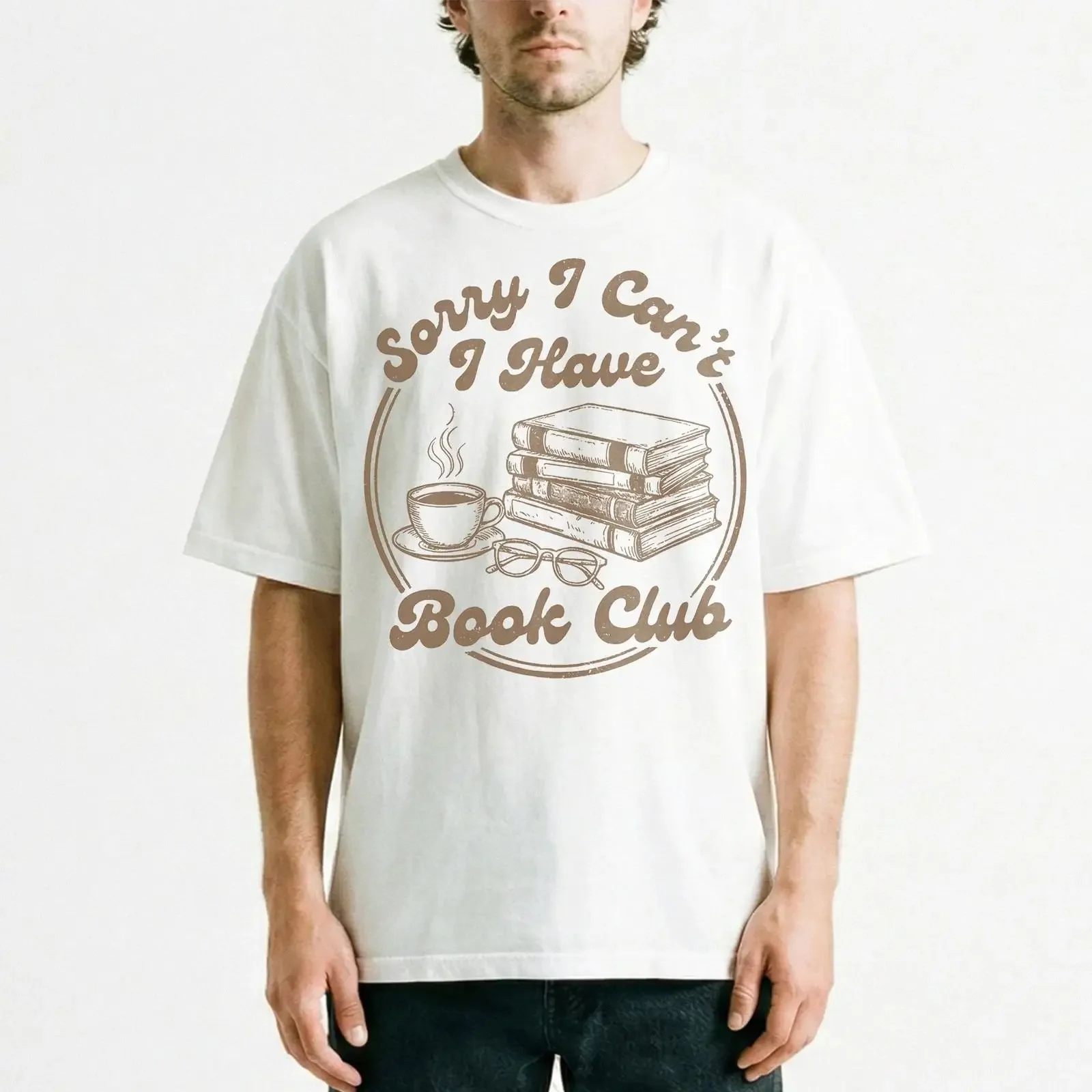 Coffee Sorry I Cant Have Book Club T Shirt Retro vintage Washed Casual Stretched Soft Slightly Breathable Comfortable