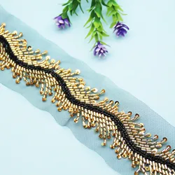 Gold Glass Bead Nail Bead Lace DIY Computer Beaded Embroidery Rice Bead Lace Formal Neo-classical Accessories