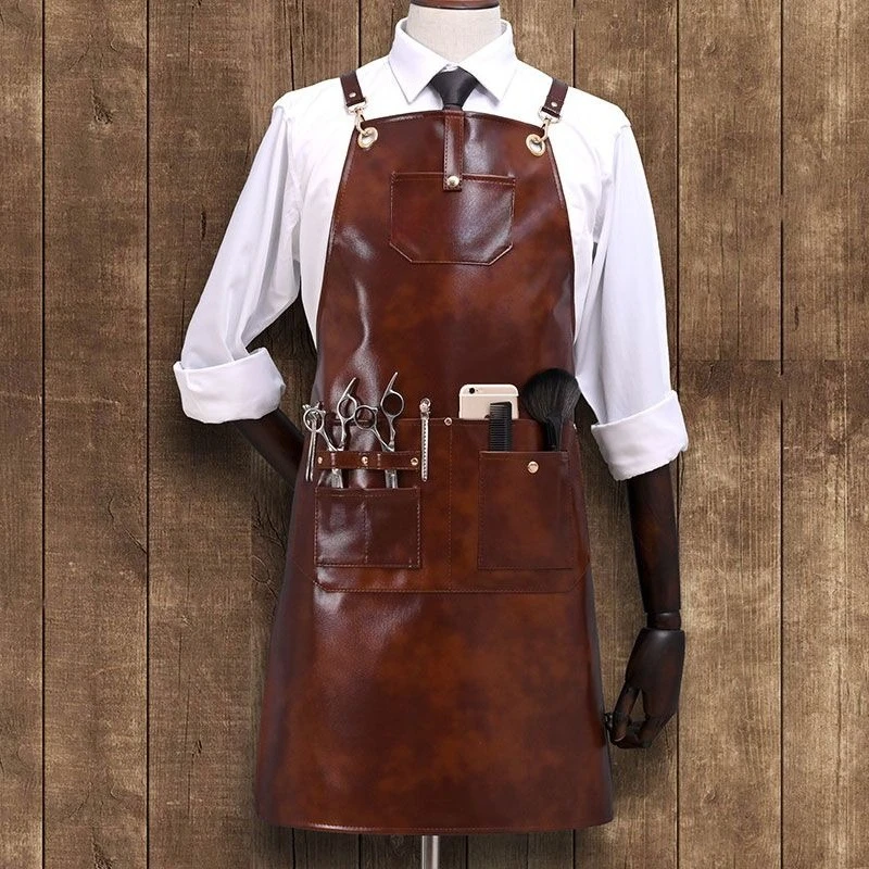Bartender pet non-sticky waterproof and oil-proof retro imitation leather apron, work clothes