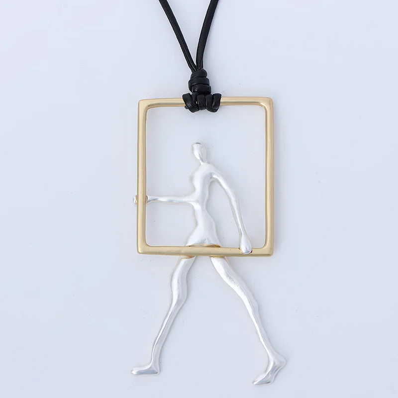 Vintage Geometric Suspension Collares Necklace Goth Walking Man Pendants Jewelry for Women 2022 Fashion Items