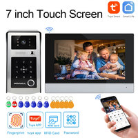 Wifi Tuya 7 Inch Touch Screen Wifi Video Doorbell Smart Home Video Intercom Kit Add HD Camera APP Fingerprint Password Unlock