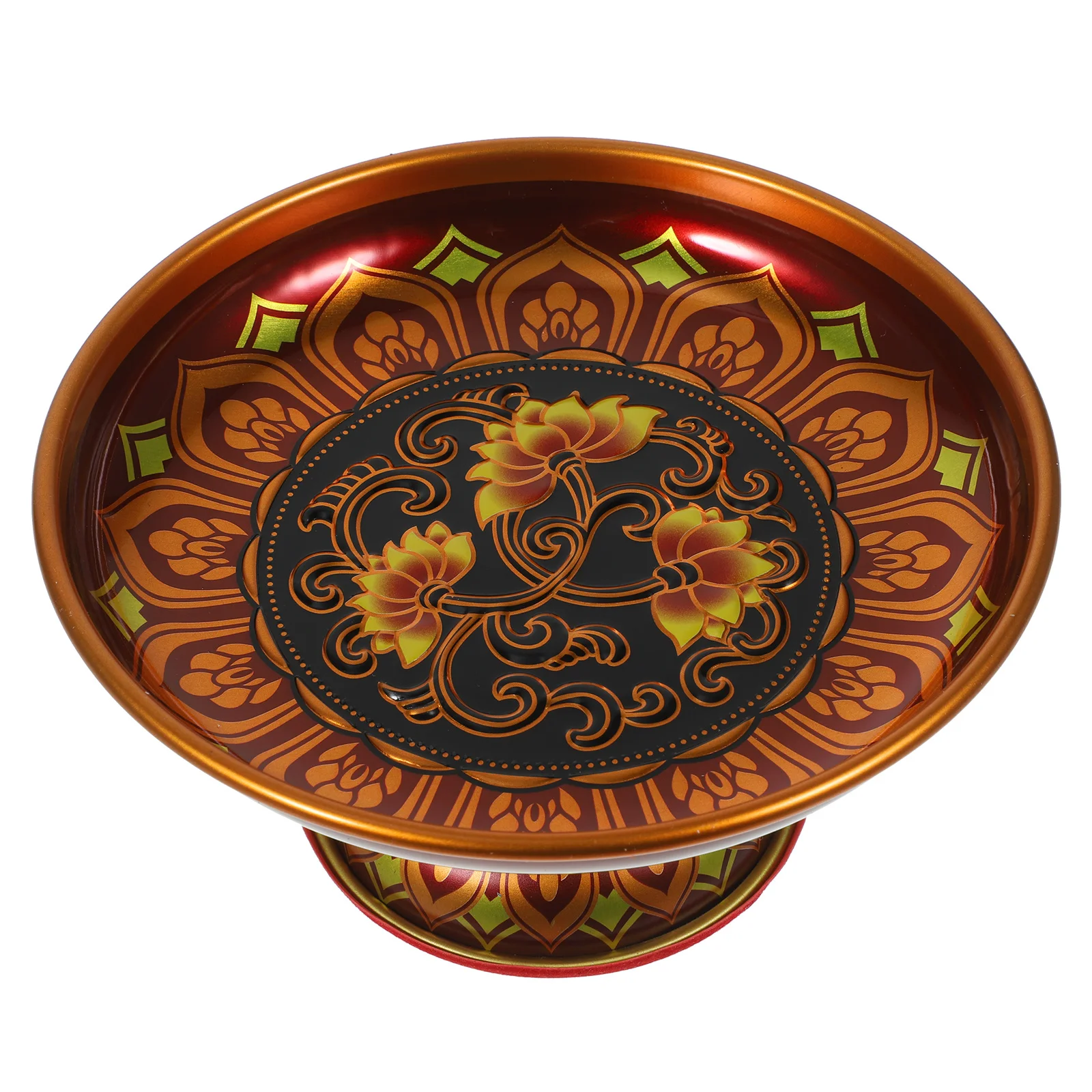 

1pc Lotus Fruit Tray Premium Tinplate Dark Red Small Size Large Capacity Food Serving Tray For Temple Sacrifice Home Dining Use