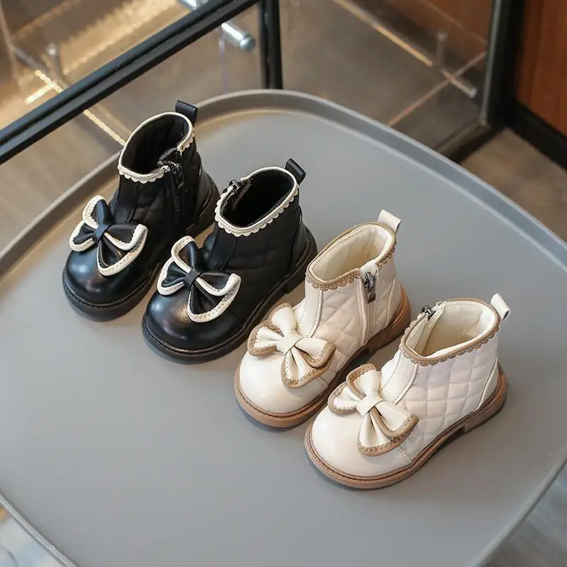 

Детские повседневные ботинки-полусапожки для девочек, осенние, новинка 2024, модные, универсальные, с бантом, в корейском стиле, для малышей