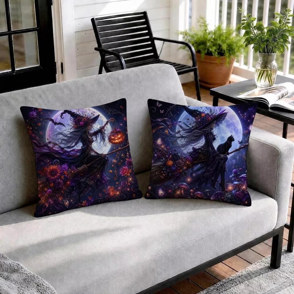 Midnight Moon Witch Double-Sided Printed Cushion Cover Pillowcase Decoration Cushion Cover Bohemian Home Sofa Decoration Gift