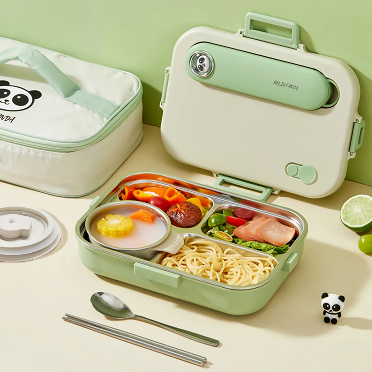 

WORTHBUY 4/5 Grids 304 Stainless Steel Bento Lunhc Box With Tableware Sealed Large Capacity Lunch Container Set For Kids Student