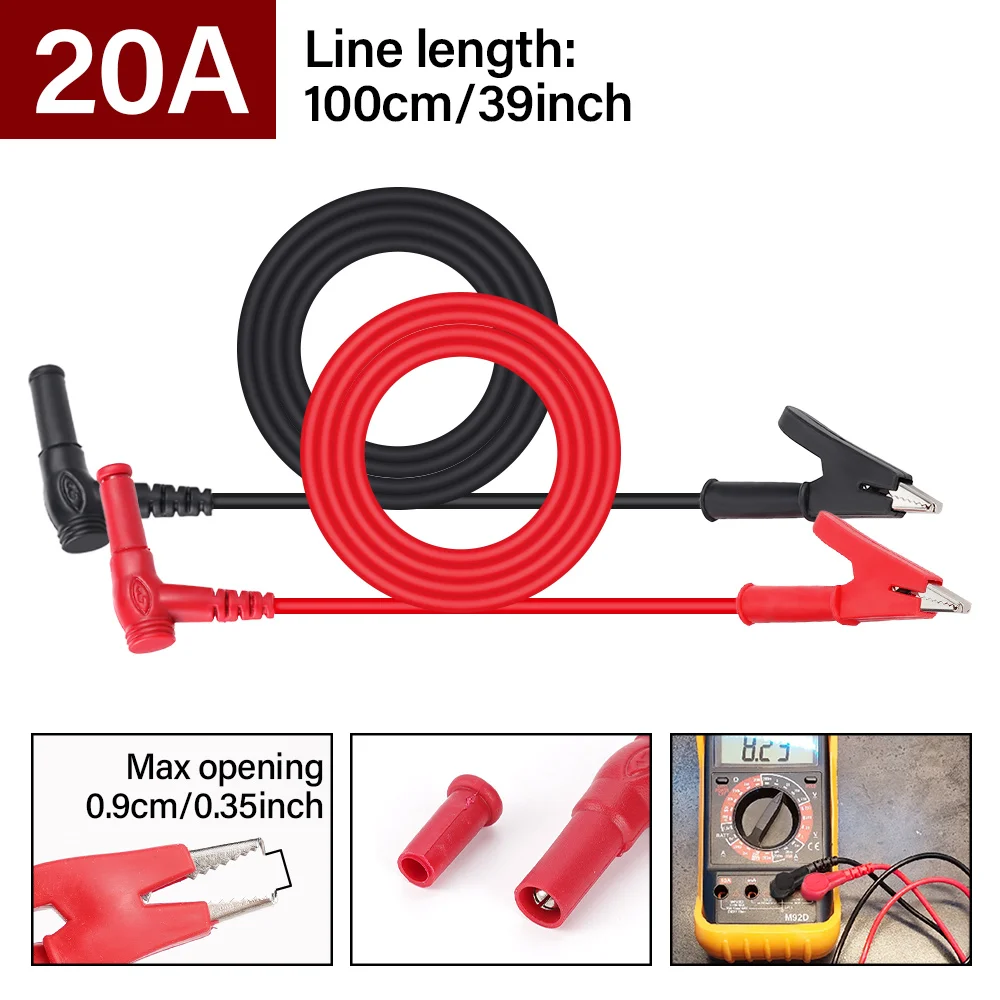 

20A Dual Probe Crocodile Clip For Multimeter Measure Tool Alligator Clip to Banana Plug Test Cable Lead Connector 100CM