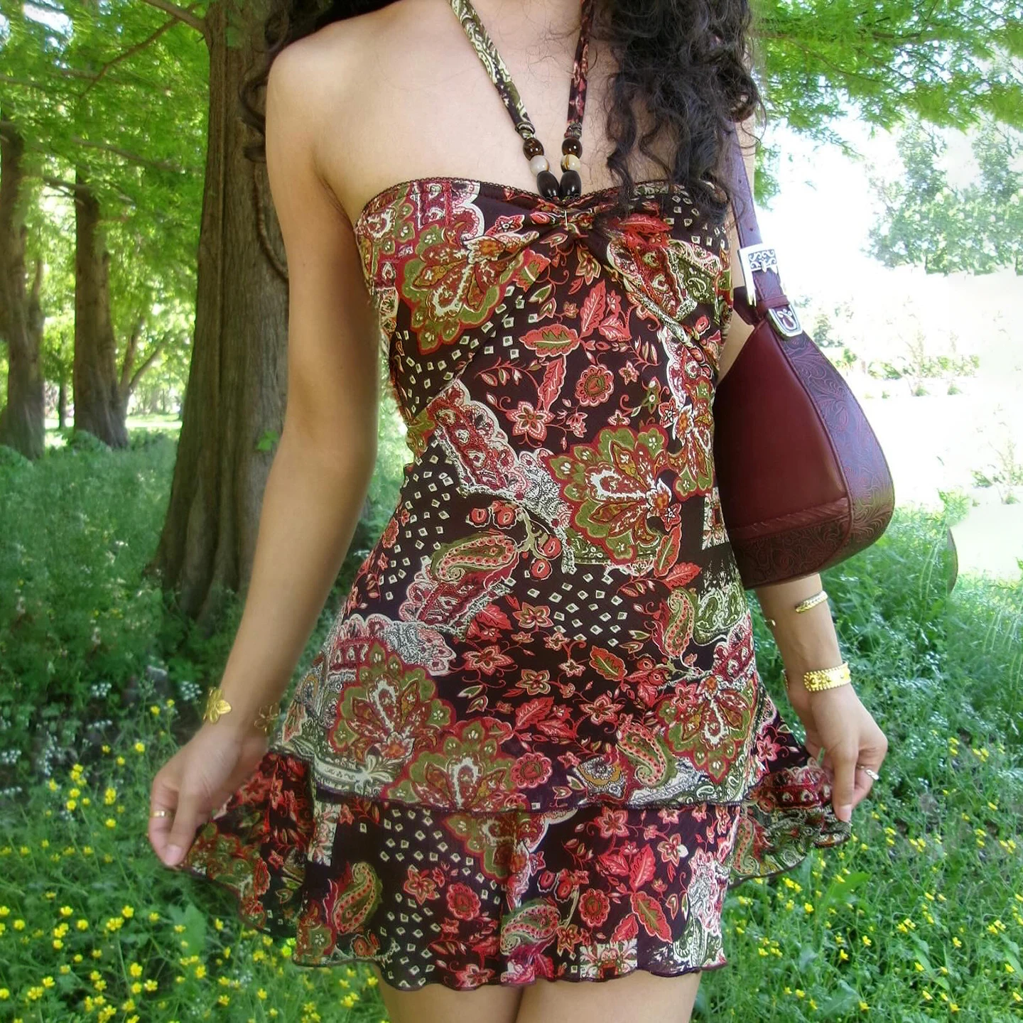 SUCHCUTE-vestido Halter con estampado romántico para mujer, minivestido Sexy sin mangas y espalda descubierta, ropa de vacaciones a la moda, playa de verano