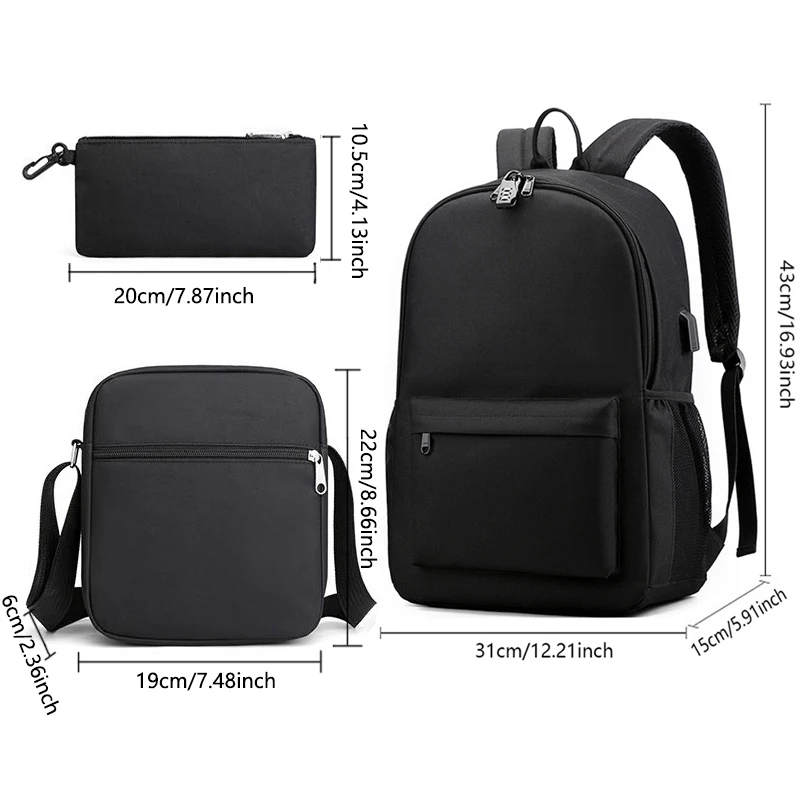 3-częściowy zestaw wodoodporny plecak o pojemności ze świecącym wzorem Multi Music BoysTravel Bag z ładowaniem USB Teens Laptop Mochilas