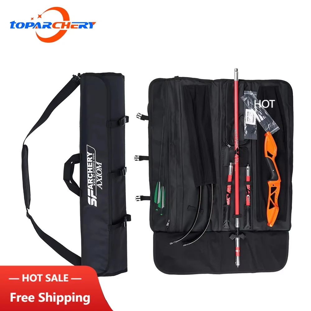 Portable and Foldable Recurve Bow Bag, Archery Bow,Soft Case,Shoulder Handle, Carrying Shooting, Blue and Black, Hunting Bow Bag