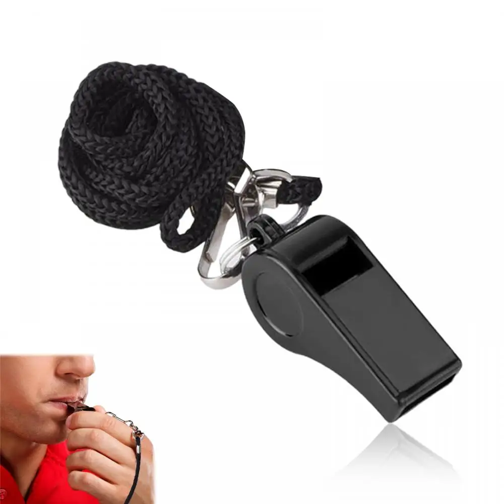 Professional Whistle Black ABS Outdoor Sports Camping Hiking Referee Game Training  Survival Whistle  With Lanyard