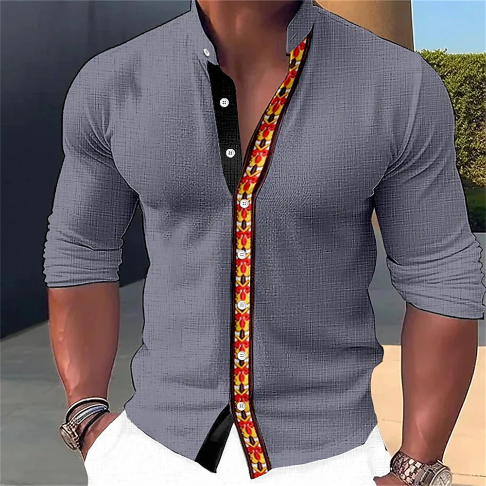 2024 New men's retro ethnic style printed cardigan button up shirt for daily wear, long sleeved lapel, designer comfortable top