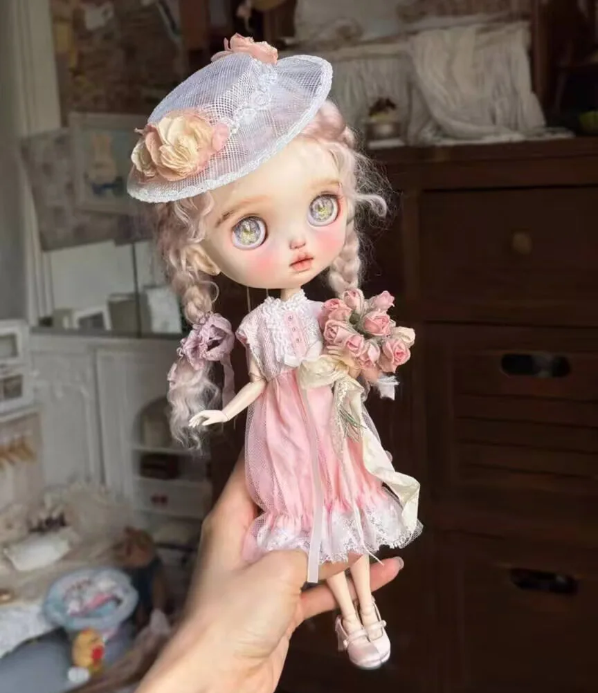 

1 шт. женское розовое цельное платье Blythe/landoudou (подходит для Lulu,ymy24,Ob22,24,26,zone, Jenny)