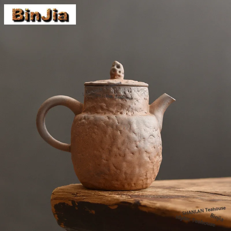 

150ml Old Rock Mud Coarse Pottery Teapot Retro Tea Infuser Pot Household Tea Making Kettle with Ball Hole Puer Teaware Ornaments