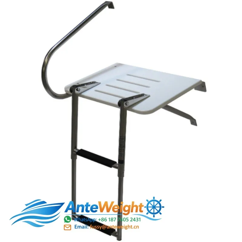 Boat Outboard Fiberglass Swim Platform 2-Steps Telescopic Ladder