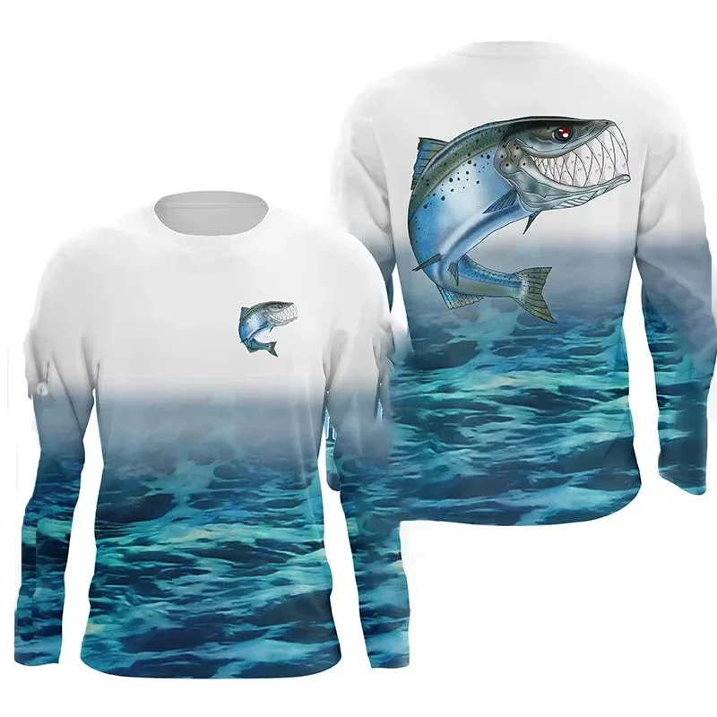 

Fishing 3D Printed Long-Sleeved Shirt Salmon Fishing Sports Outdoor Long-Sleeved T-Shirt Breathable Quick-Drying Outdoor Tops
