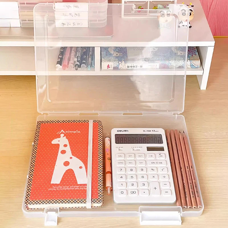 A4 Document Storage Box Waterproof Dustproof Book Graduation Certificate Information Transparent Double Buckle Plastic File Box