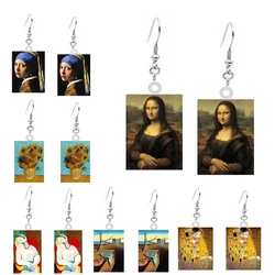 Van Gogh Acrylic Earrings Mona Lisa World Famous Art Paintings Two-sided Rectangle Drop Earrings Crafts Dangle Jewelry For Women