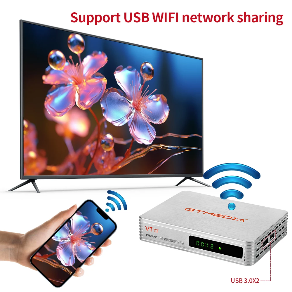 GTMEDIA V7 TT مستقبل التلفزيون TDT HD اسبانيا 2024 DVB-T2 استقبال التلفزيون الأرضي H.265 HEVC 10Bit ، دعم وحدة فك ترميز CCAM مع USB WIFI