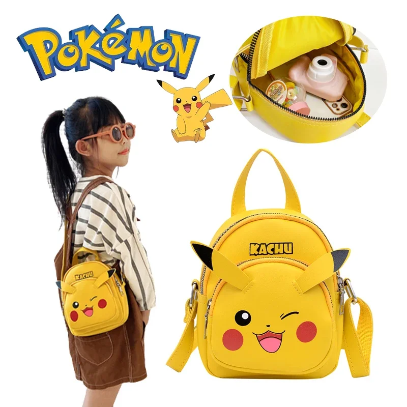 

Pokemon Pikachu Children's Shoulder Bag PU Cartoon Anime Fashion Messenger Bag Boys Girl Casual Backpack Student Bag Kids Gift