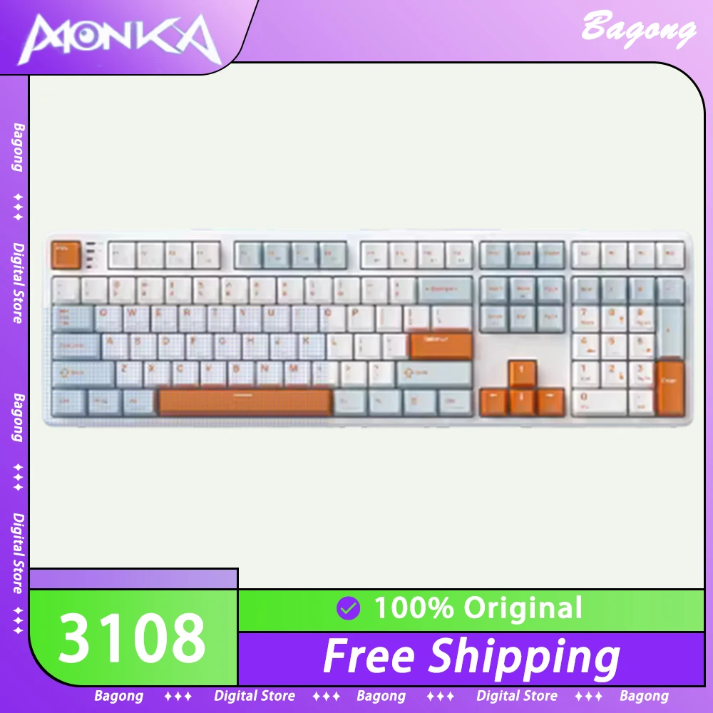 

Механическая клавиатура Monka 3108, игровая клавиатура с RGB-подсветкой, прокладка, горячая замена, 108 клавиш, низкая задержка, ПК, геймерский аксессуар, Mac, офисный подарок