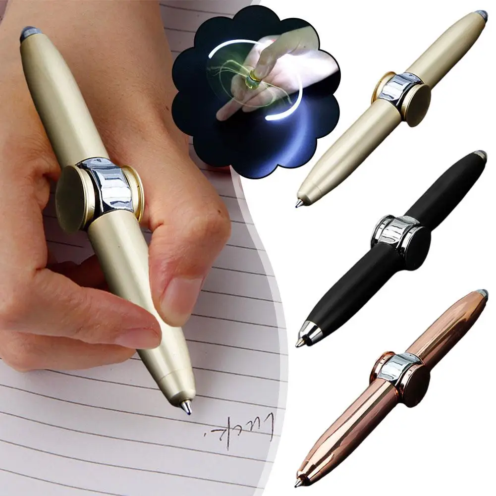 Led Fingertip Spinning Pen Fidget Anxiety Decompression Gyro Metal Ballpoint Gyroscope Pen Writing Pens school For Kids Adults