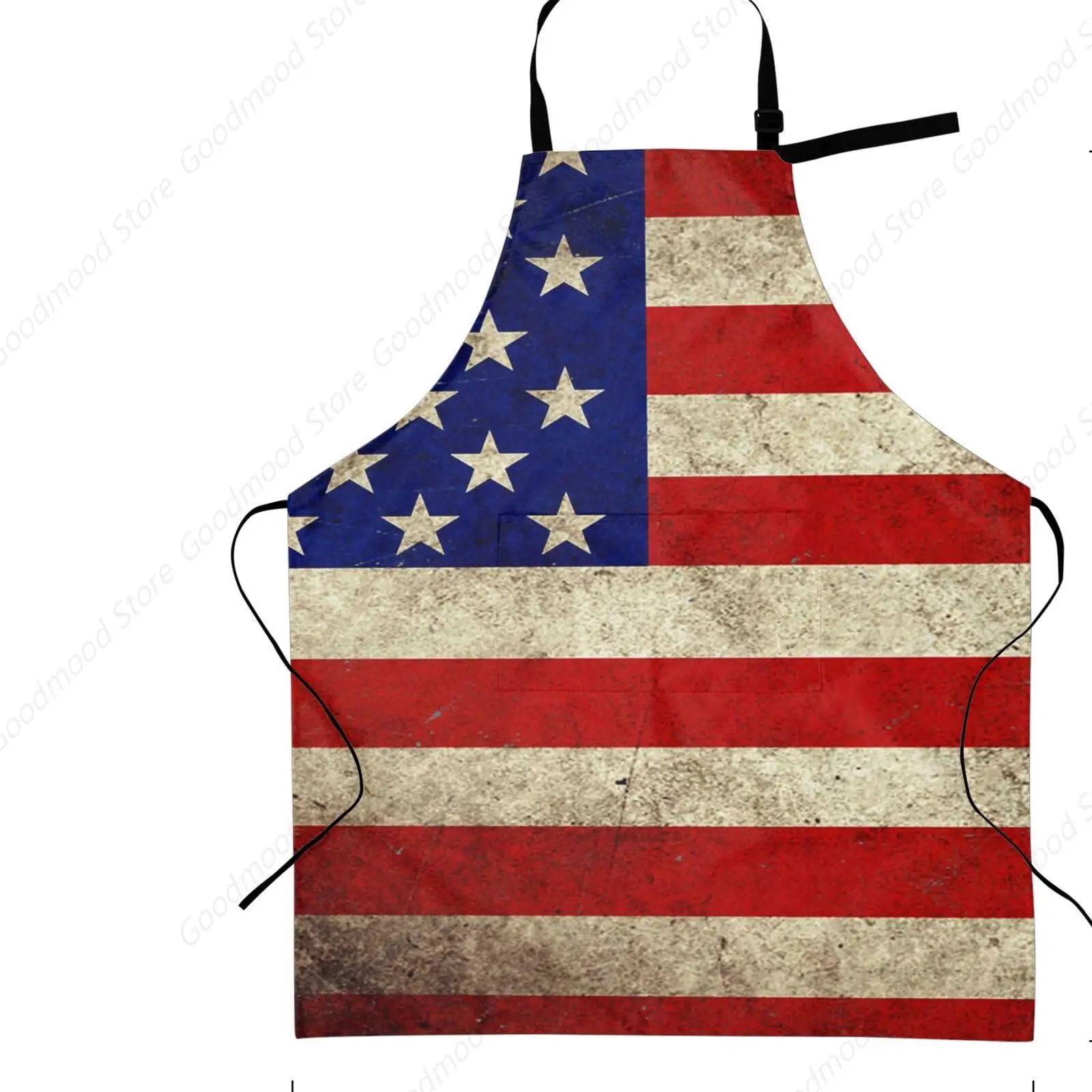 Vintage American Flag Rustic Funny Bbq Adjustable Apron For Women Men Birthday Gifts Grilling Cooking Master Chef Bib 2 Pockets