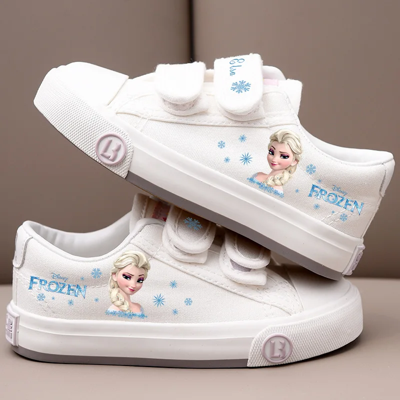 Disney Frozen Elsa Anna Canvas Shoes Kids White Shoes Girls Casual Sneakers Cartoon Olaf Tennis Shoes Basket Shoes Size 23-36