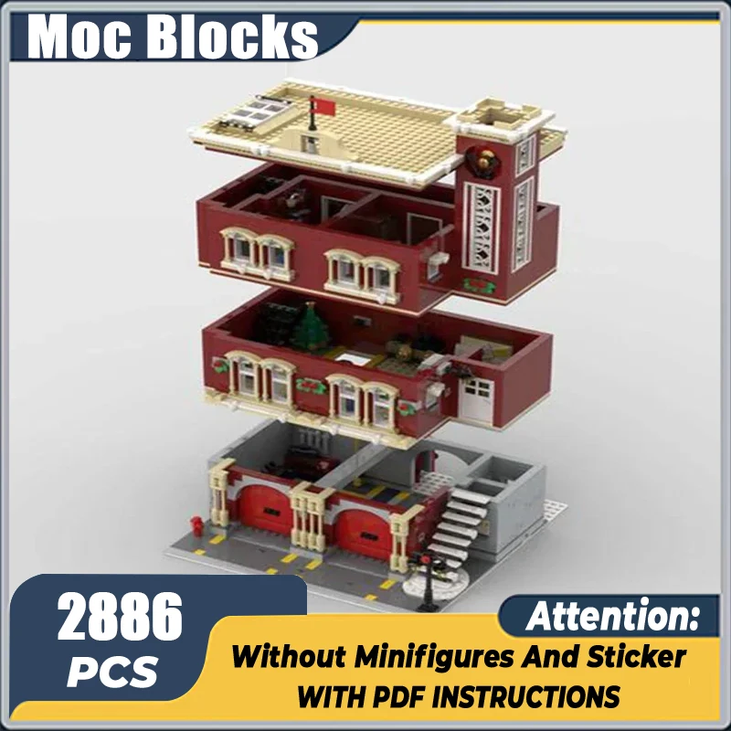 Moc Building Bricks Urban Street View Model Winter Fire Station Technology Modular Blocks Gifts Christmas Toys DIY Sets Assembly