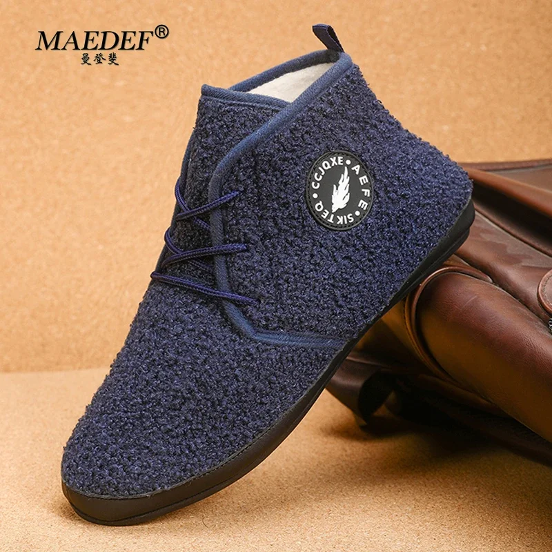 MAEDEF Winter Cotton Shoes High Top Warm Lace Up Lightweight Driving Shoe Men Plush Indoor Casual Cotton Men Winter Warm Shoes