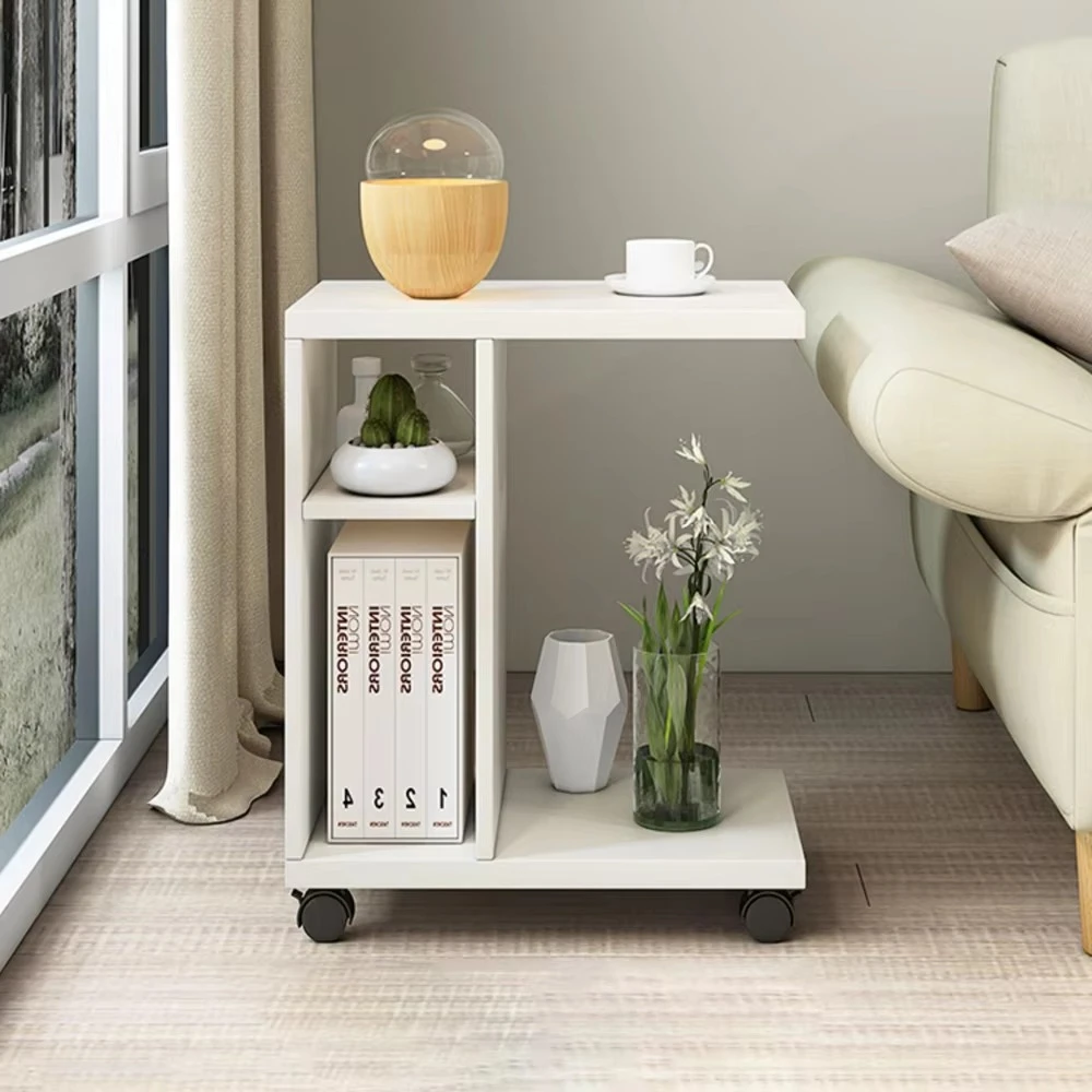 MDF rotating coffee table with wheels wooden furniture modern living room