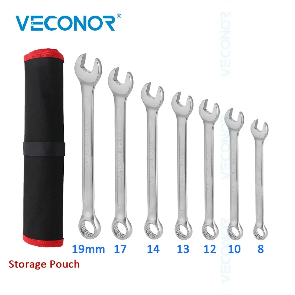 

7Pcs Combo Wrench Set Universal Spanner Fixed Head Dull Polished Tools with Storage Pouch for Car Repairing