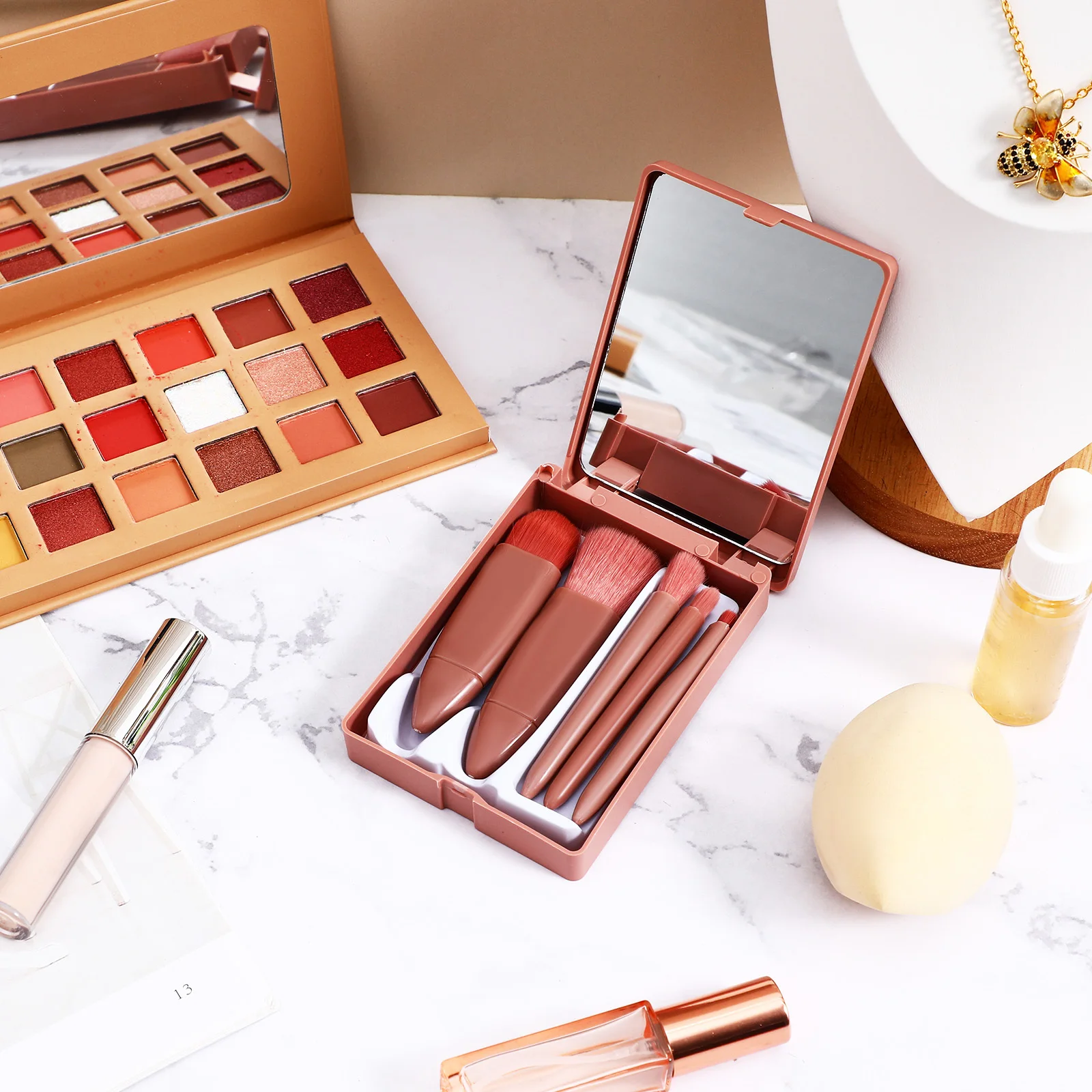 Juego de brochas de maquillaje de tamaño de viaje, Kit de brochas portátiles, base, sombra de ojos, polvo suelto, corrector, colorete, 1 Juego