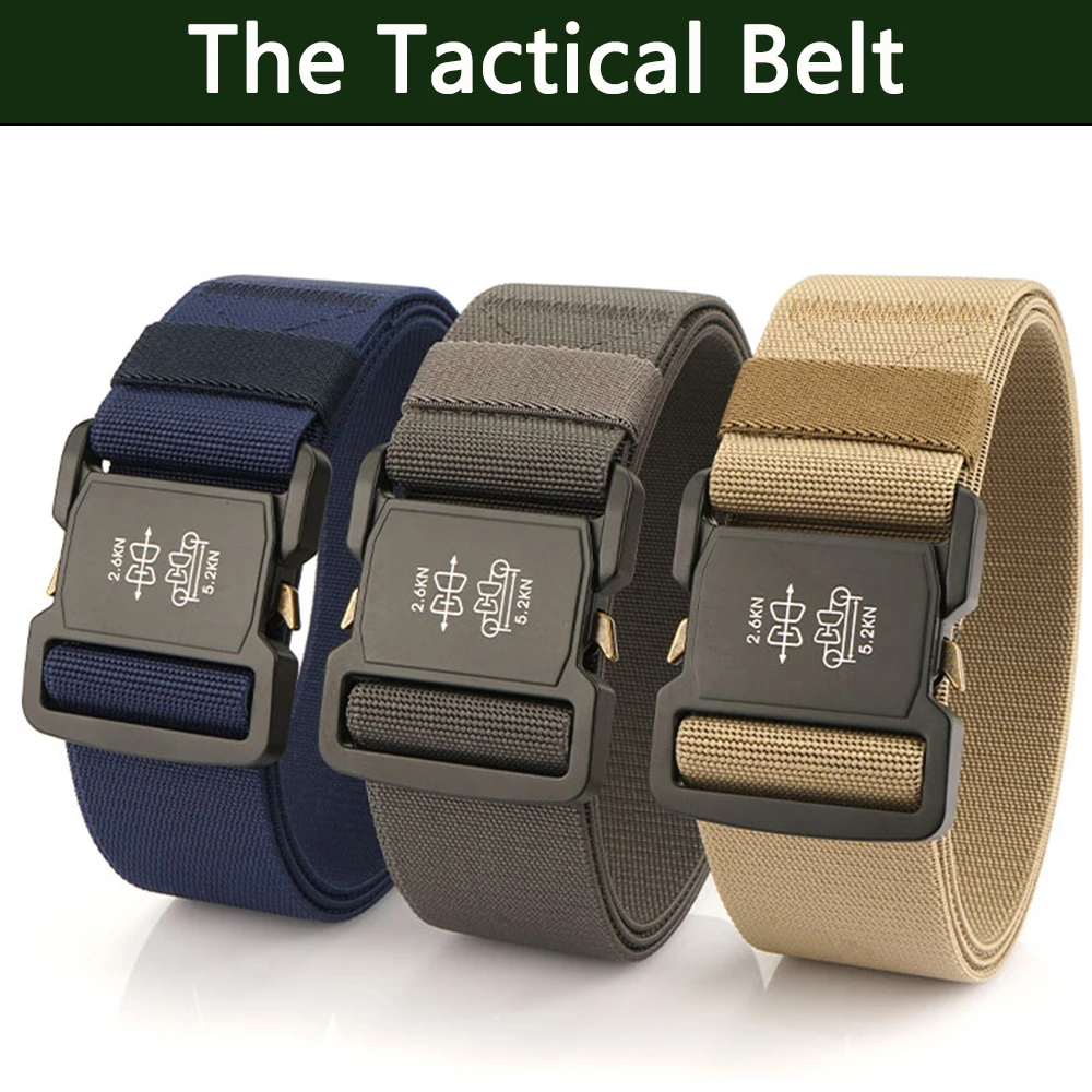 TUSHI New 5.0cm Tactical Belt Elastic Gun Belt for Men Metal Automatic Buckle Thick Nylon Police Military Belt Casual Girdle Mal