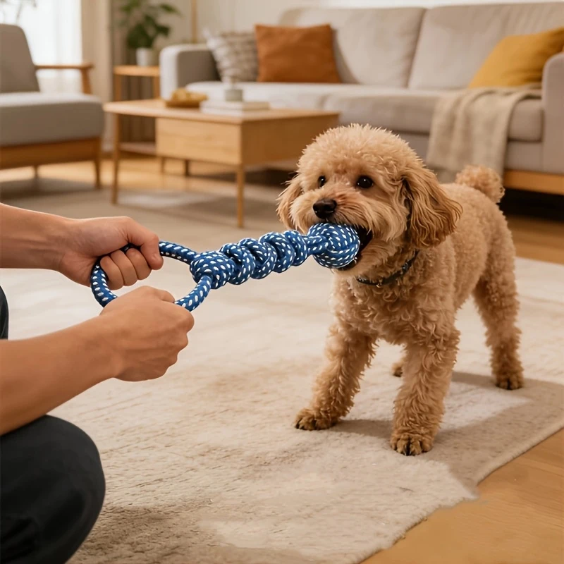 1 Stück Hundespielzeug Knotenseilball Baumwollseil Hantel Welpen-Zahnreinigungsspielzeug Langlebiges Geflochtenes Bissfestes Haustierzubehör – Detail 3