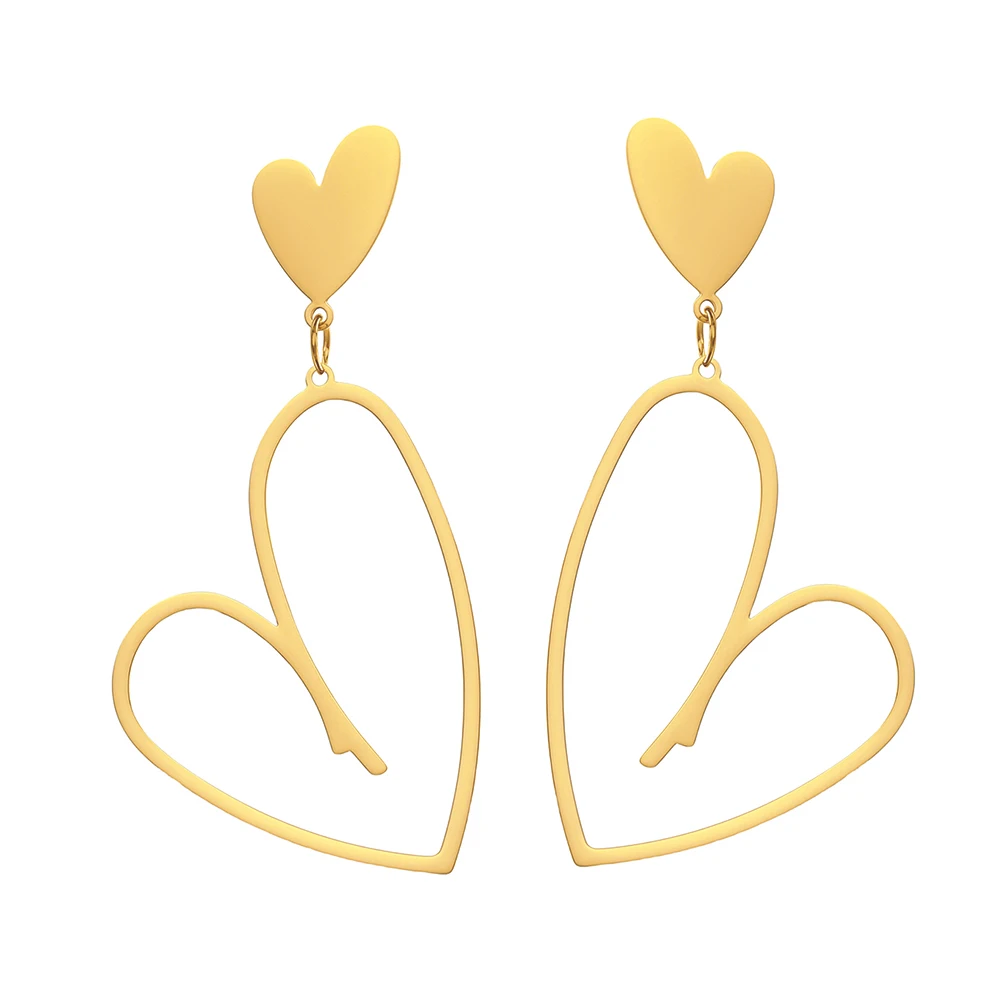 DOTIFI الفولاذ المقاوم للصدأ الرجعية الجوف الخوخ القلب قلادة الأقراط الإناث الموضة الأوروبية الشرير الأقراط الطويلة مجوهرات الحفلات هدايا